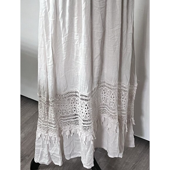 Rue 21 White Strapless Eyelet Lace Dress Boho Peasant Cottagecore L High‎ Low - Picture 5 of 8